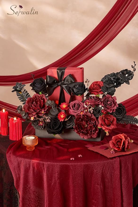 Serwalin Burgundy Black Artificial Flowers Combo, Silk Flowers - Image 7