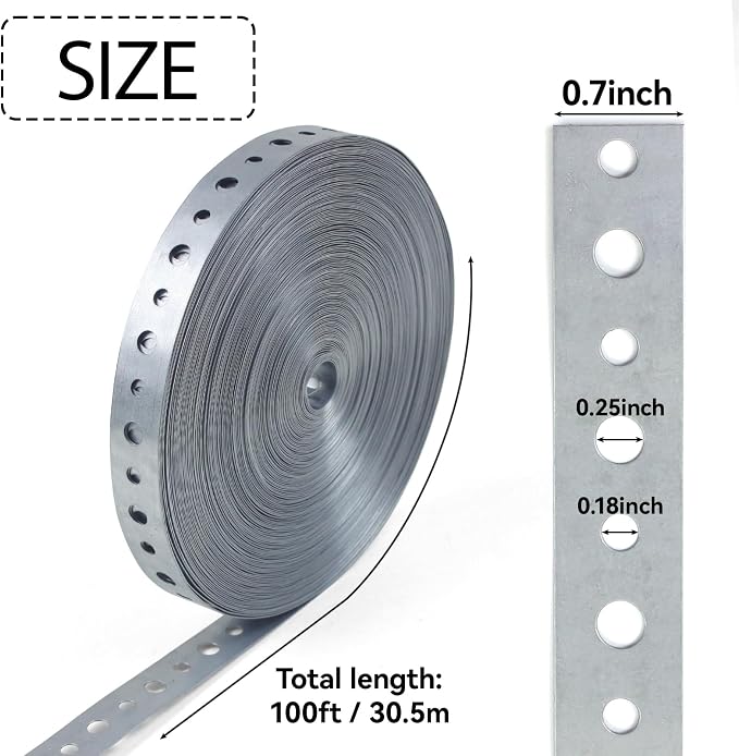 Galvanized Metal Pipe Strap 0.7-Inch x 100-Feet 28-Ga. Pipe Hanger Strap - Image 2
