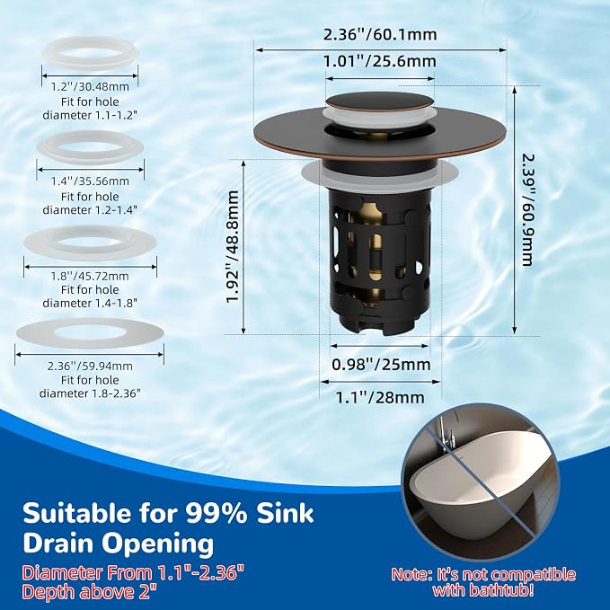 Hibbent 3 PCS Upgraded 3 in 1 Bathroom Sink Drain Strainer, Pop Up Stopper - Image 7