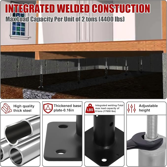 4 Pack 18-33.5 Inch Adjustable House Floor Jacks, Heavy Duty, 2 Ton Each | - Image 4