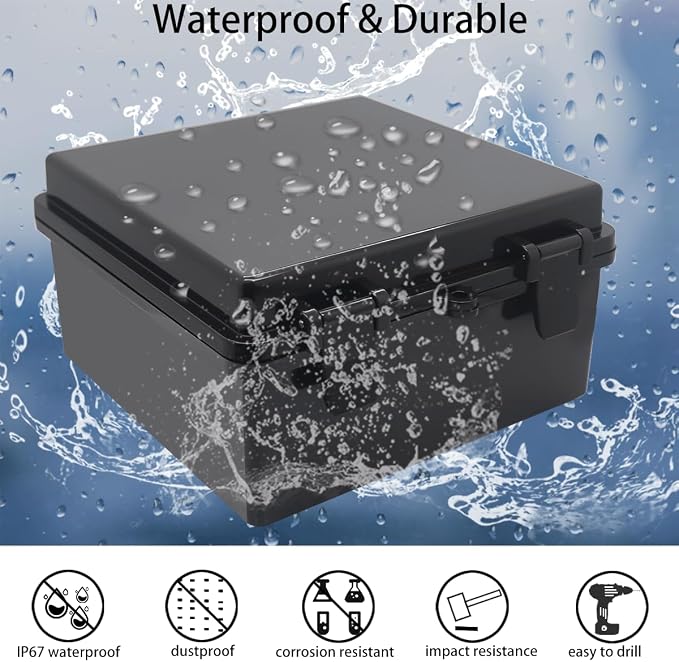 Junction Box, Hinged Black Cover IP67 Waterproof ABS Project Box - Image 2