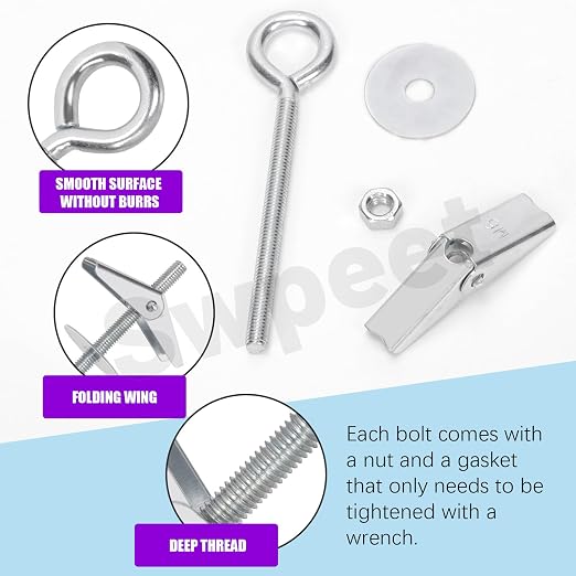 Swpeet 18 Set M4 M5 M6 Eye Bolt Toggle Bolts and Wing Nut Kit - Image 4