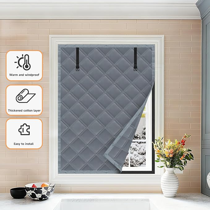 Winter Insulated Window Curtain 63"x63", Oxford Cloth Thermal Insulated Window - Image 7