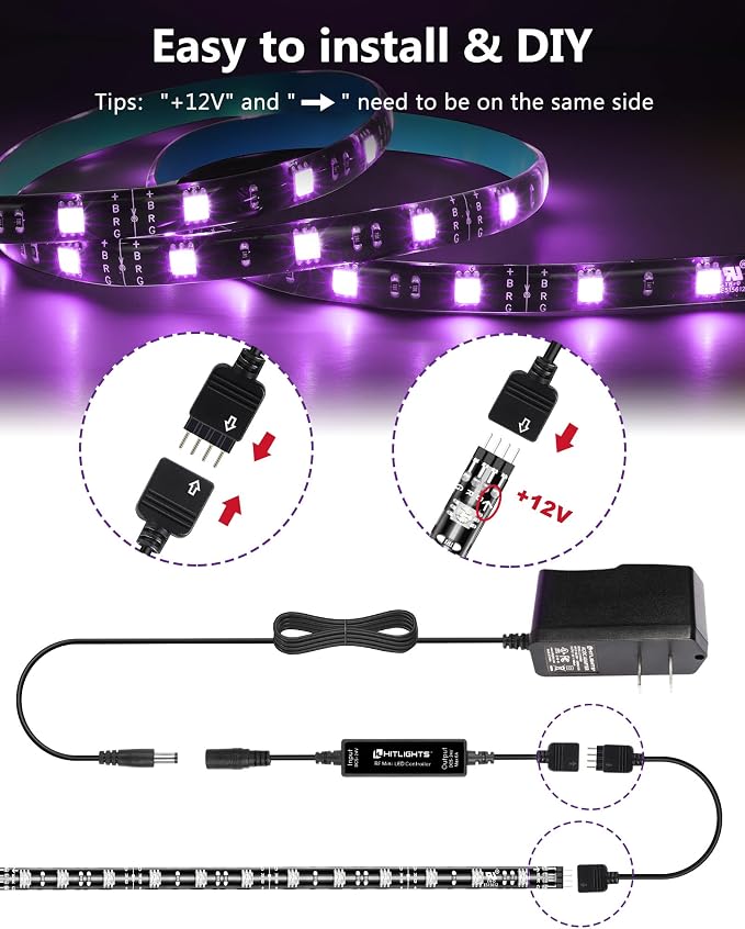 HitLights Waterproof LED Strip Lights Kit, RGB Color Changing Pre-Cut 4FT | UL - Image 5