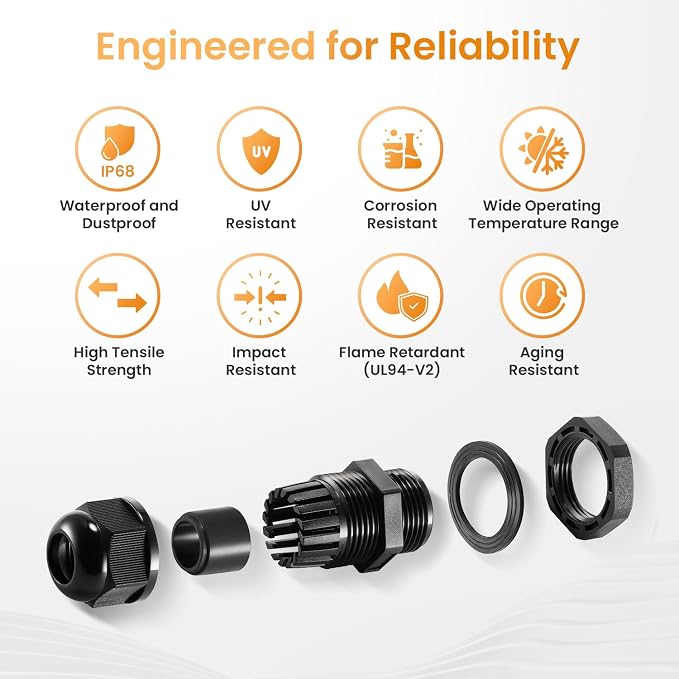 QILIPSU 6pcs 3/4" NPT Cable Gland Waterproof IP68 Nylon Cable Pass Through Cord - Image 6