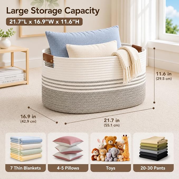 Laundry Hamper with Handles, 72L Rope Laundry Basket, toys and laundry in - Image 2