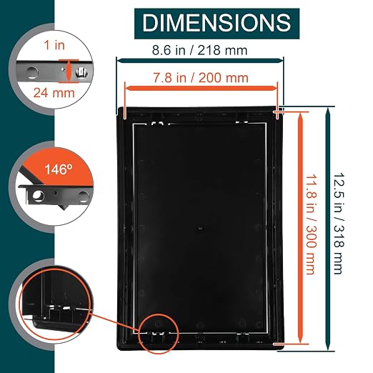 8" x 12" Black ABS Plastic Plumbing Access Panel - Image 2