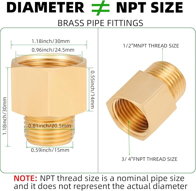 Brass Pipe Fitting, 1/2 Inch NPT Male to 3/4 Inch NPT Female Brass Pipe Hose - Image 2