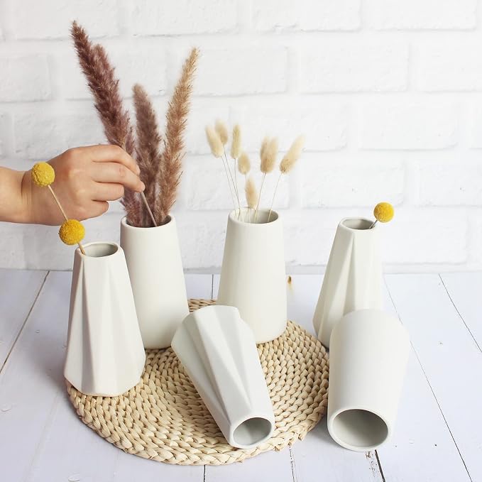 YANLING 6 Pack White Ceramic Vases - Image 6