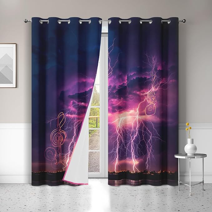 Thunderstorm Blackout Curtains 39 Inches Long, Treble Clef Drapes, Grommet - Image 3