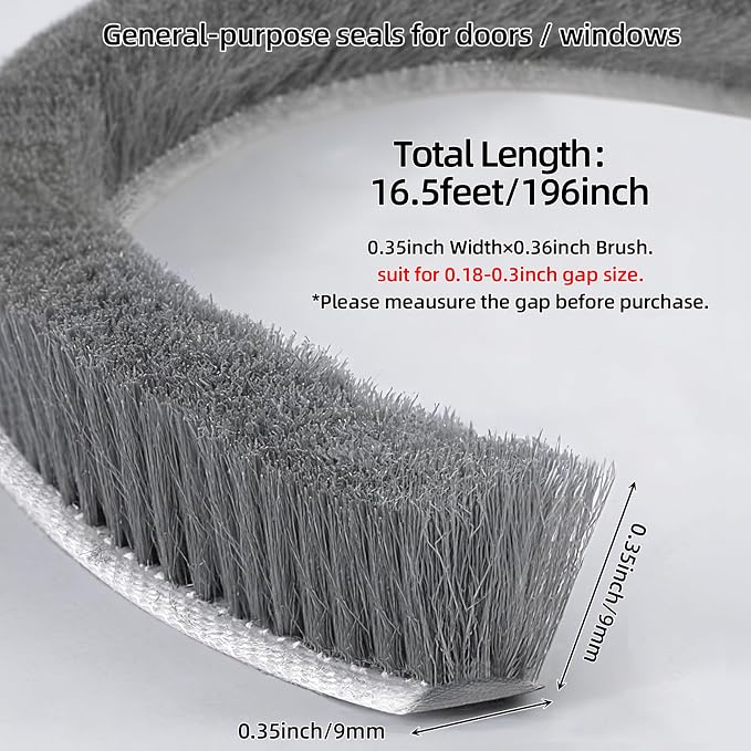 16.5FT Weather Stripping Self-Adhesive Pile Window Seal, Dense Brush - Image 2