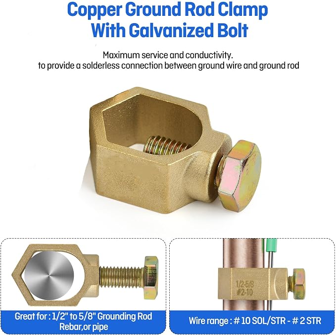 8 Feet Ground Rod Kit 5/8" Copper Bonded Grounding Rod - Image 3