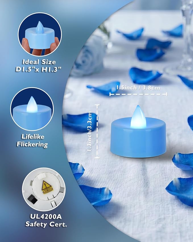 Homemory 50-Pack Light Blue Flameless Battery Tealight Candles, 200+ Hours | - Image 2