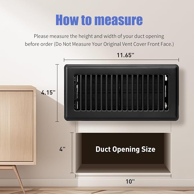 4x10 Floor Register, 1 Pack Black Vent Covers - Image 2