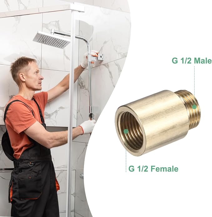 M METERXITY Shower Head Extension Arm, Brass G1/2 Male to Female Extension Pipe - Image 4