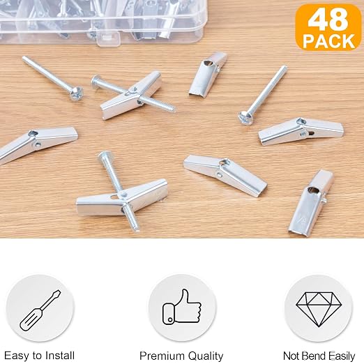 1/8 Toggle Bolts for Drywall, Dry Wall Anchors and Screws Kit, Butterfly - Image 2