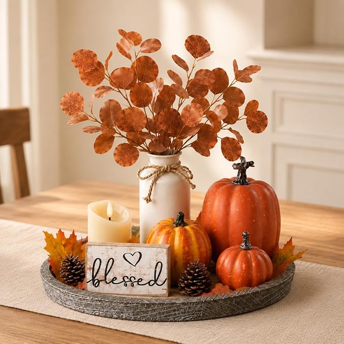 11 Pcs Fall Decor Tray Set, Rustic Farmhouse Decor Centerpieces by ZENLIV