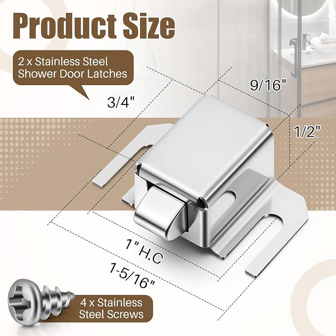 Jetec 2 Pack Silver Shower Door Latch Replacement, Stainless Steel | Single - Image 2