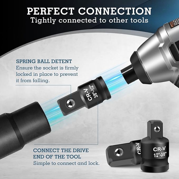 8PCS Impact Socket Adapter and Reducer Set, 1/4" 3/8" 1/2" 3/4" 1" Inch Square - Image 3