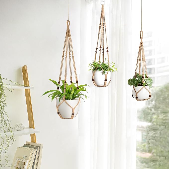 Mkono 3 Pack Macrame Plant Hangers Hanging Planters - Image 4