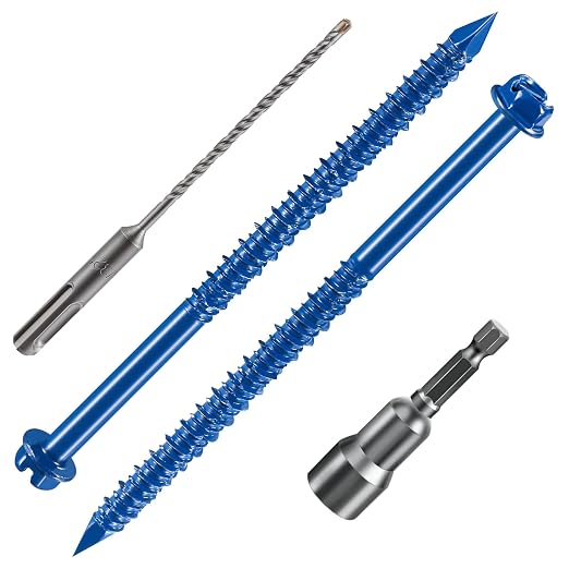 Wensilon 1/4" * 4" Slotted Hex Concrete Screws Anchor Blue Hexagon Head by Wensilon