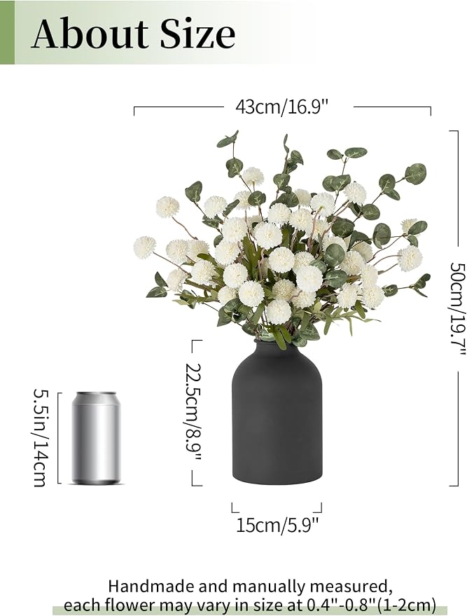 BLOSMON Fake Mum Flowers in Vase, Faux Silk Pom Poms, Floral Arrangements - Image 3