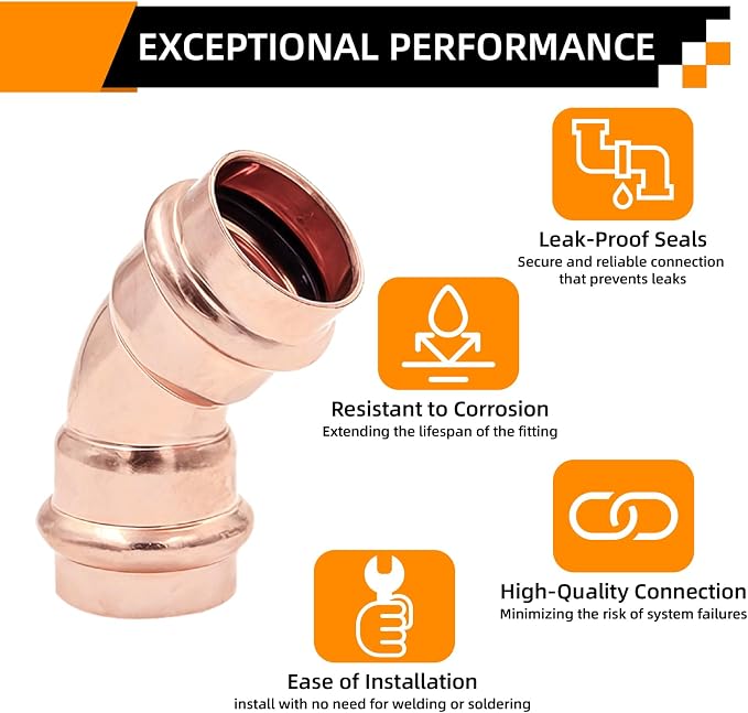 3/4" 45° Copper Press Fittings Elbow - Image 4