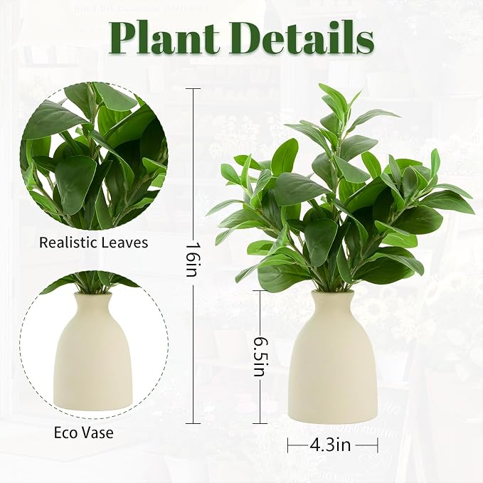 16" Artificial Eucalyptus Stems Potted Plant Indoor Fake Plants | Realistic - Image 3