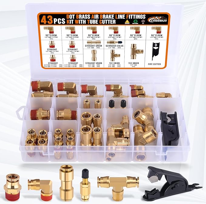 CheeMuii 43 Pcs Brass DOT Air Line Fittings Kit Push Lock DOT Air Fittings | - Image 2