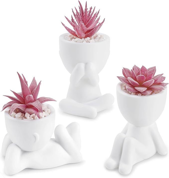 Der Rose 3 Pack Pink Fake Succulents in Human-Shaped Pots by DerRose