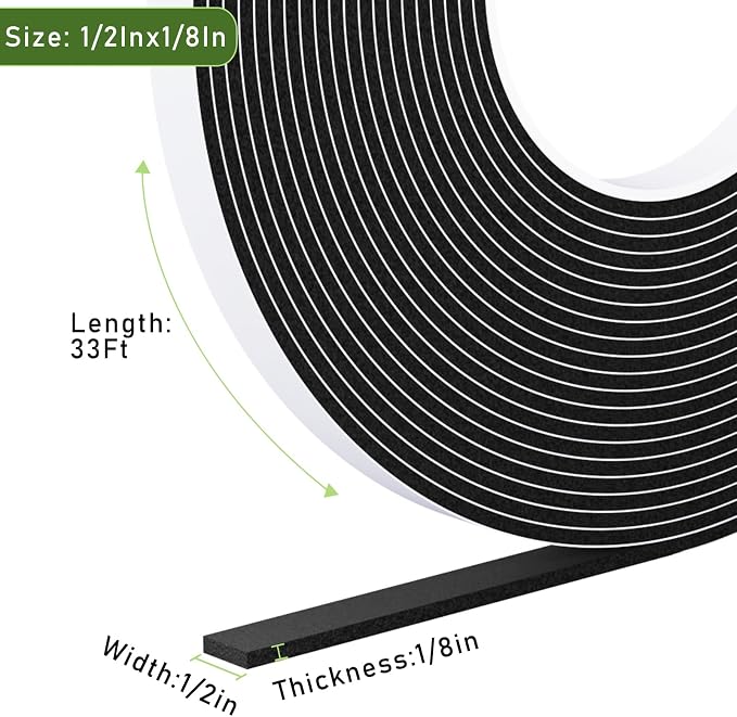 Strong Adhesive Door Weather Stripping, 1/2Inch Wide X 1/8 Inch Thick, Foam - Image 2
