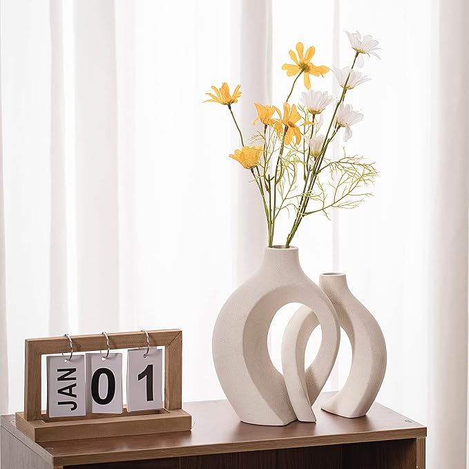 Hollow Ceramic Vase Set of 2, Modern Nordic Minimalist Book Style Boho - Image 2
