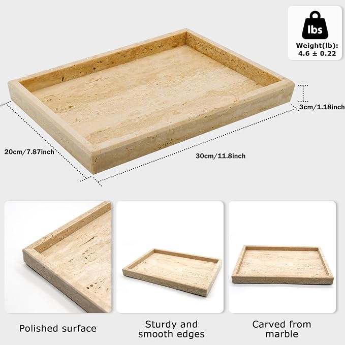 Travertine Tray, Bathroom Vanity Tray | Non-Ceramic/Non-Resin, marble perfume - Image 3