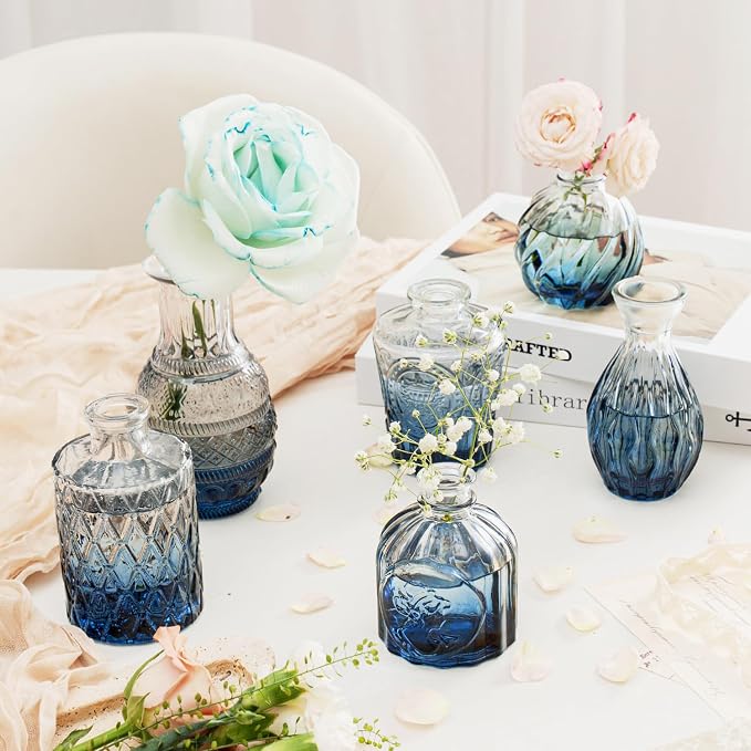 Clear Gradient Blue Glass Bud Vase Set of 14 Pcs, Small Bud Vases in Bulk - Image 9