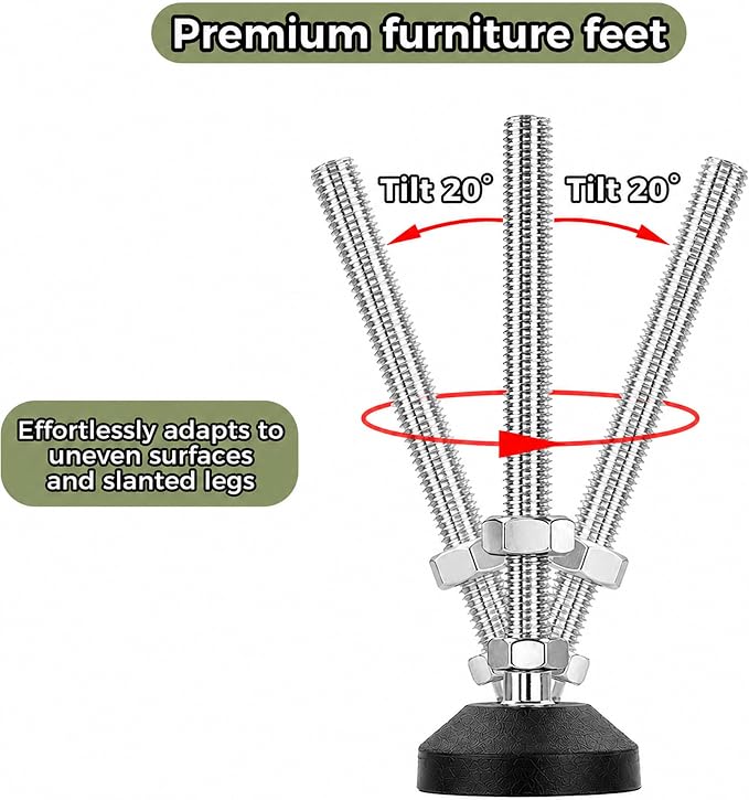 M12 Adjustable Leveling Feet, 4 Pack, 20° Swivel Base - Image 5