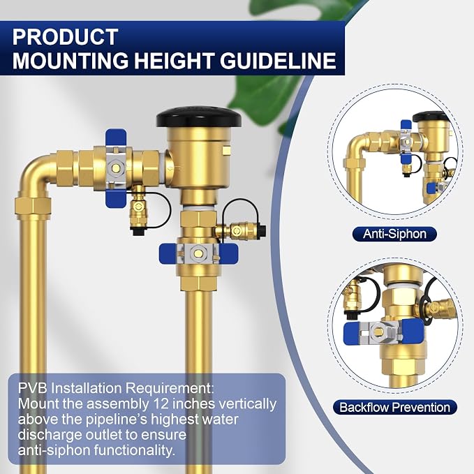 1 Inch Brass Backflow Preventer Valve, 400 PSI Pressure Vacuum Breaker | - Image 5