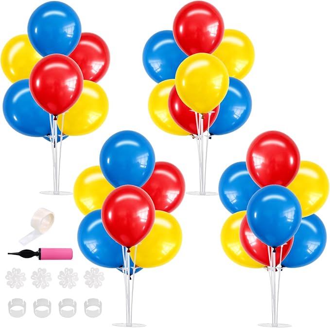 TONIFUL 4 Set Red Yellow Blue Balloon Stand Balloon Centerpieces by TONIFUL
