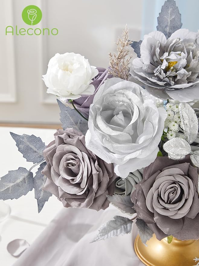 Alecono Silver Artificial Flowers, Cake Decor, Table Centerpiece, Baby Shower & - Image 2
