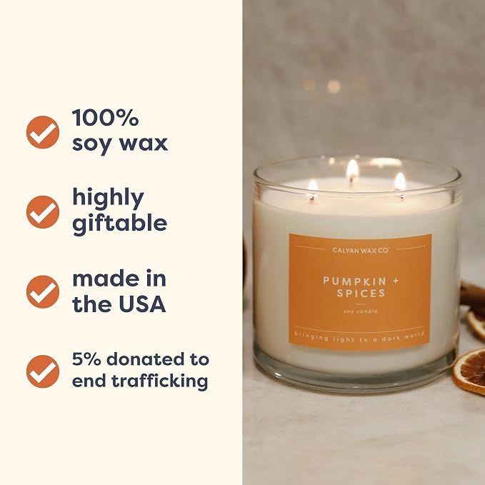 Pumpkin & Spices 3 Wick Scented Candle - Image 5
