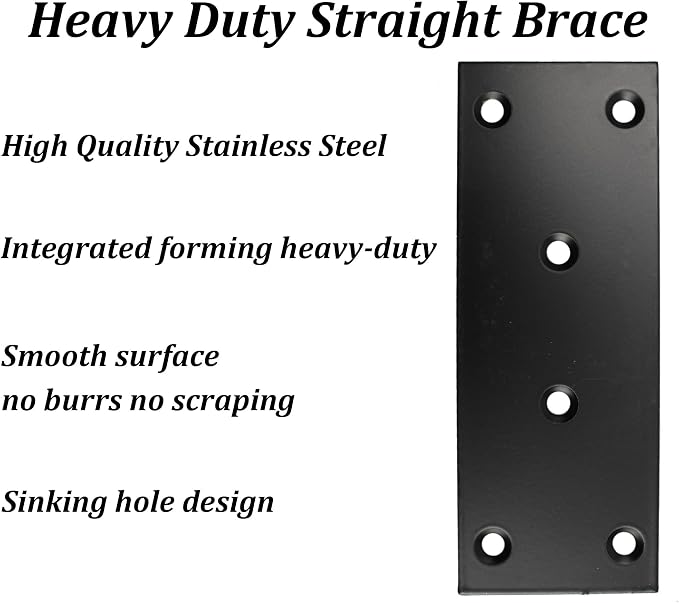 4PCS Black Stainless Steel Flat Mending Plates, Heavy Duty Metal Fixing Joining - Image 3