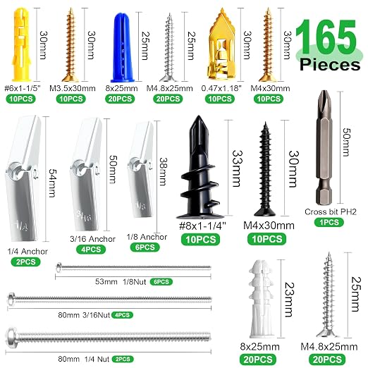 Twidec/Drilling Drywall Anchors and Screws Assortment Kit and Heavy Duty Toggle - Image 2