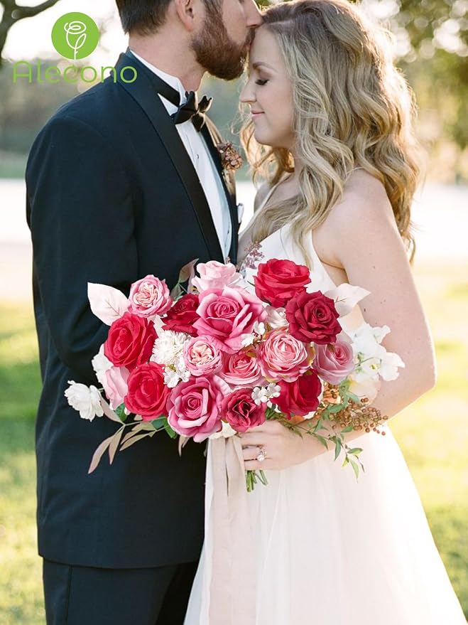 Alecono Hot Pink Artificial Flowers, Silk Fake Roses Combo Box Set | - Image 3