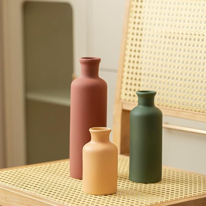 Modern Ceramic Vase Set of 3, Neutral Colors, Decorative Bottles - Image 8