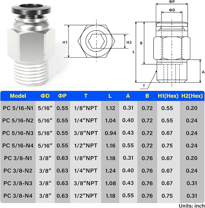 TAILONZ PNEUMATIC Male Straight 5/16 Inch Tube OD x 1/8 Inch NPT Thread Push to - Image 2