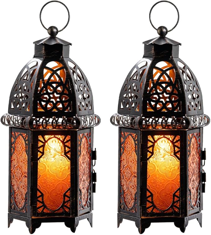 NEEDOMO Set of 2 Moroccan Lanterns Decorative Indoor & Outdoor, Hanging Candle by NEEDOMO-LightUpYourSpace