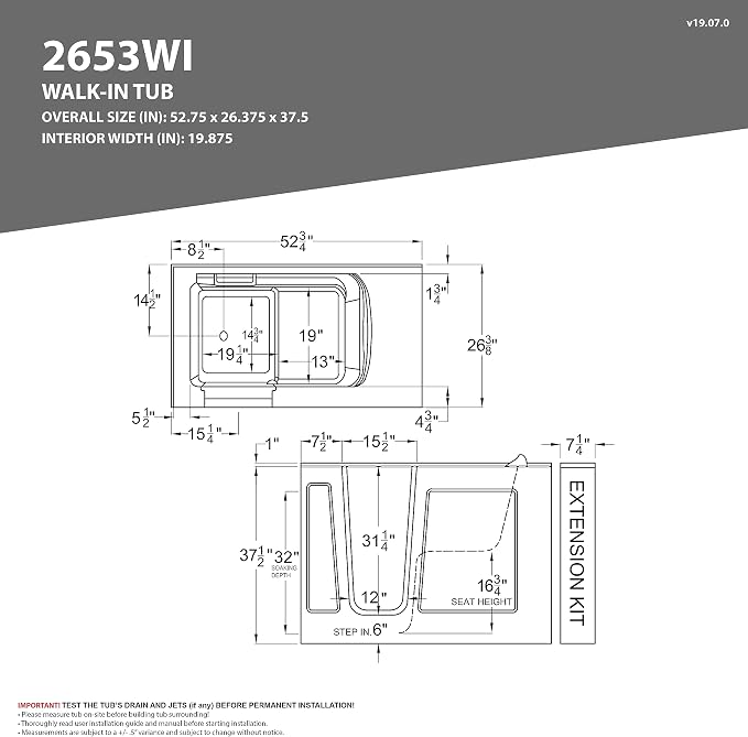 ANZZI Walk In Tub, 26 X 53 In, Left Drain, 15 Whirlpool Jets, Inline | Slip - Image 6