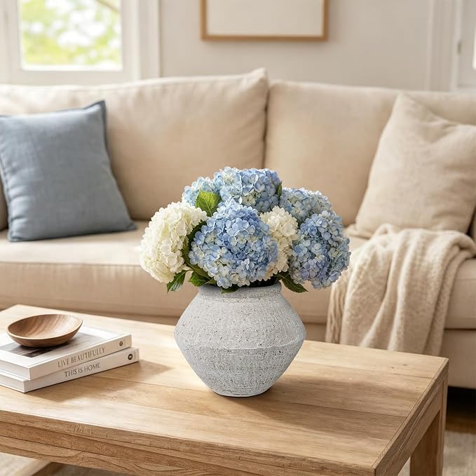 Briful Rustic Ceramic Vase 6'' Decorative Farmhouse Table Vase, Off White | - Image 4