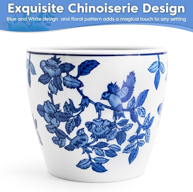 HakkaGirl 8 inch Ceramic Flower Pots, Chinoiserie Decor Ceramic Planter Plant - Image 4