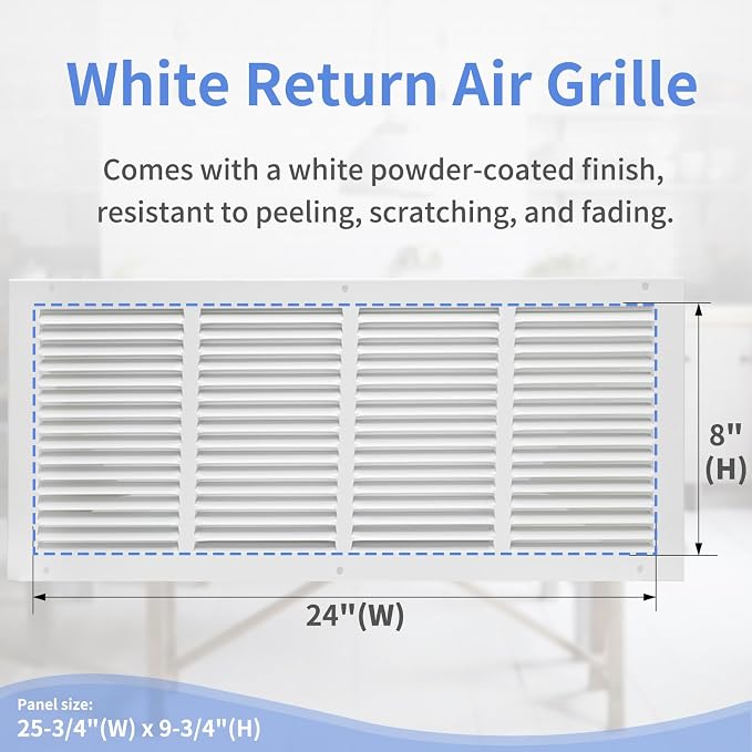 Howeall 24"W x 8"H Steel Return Air Grille, Air Return Vent Cover - Image 3