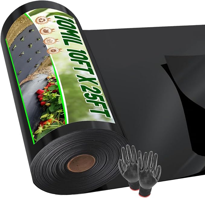10 Mil 10 FT X 25 FT Plastic Sheeting Heavy Duty Thick LLDPE Black by Auliand